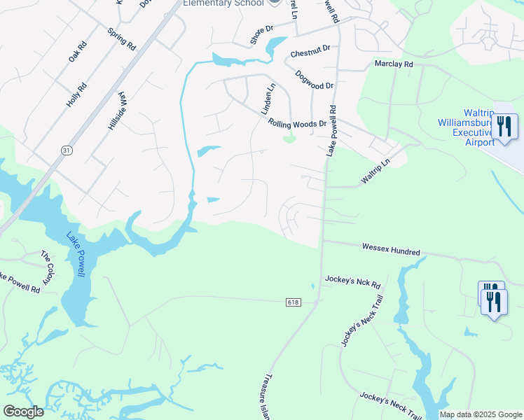 map of restaurants, bars, coffee shops, grocery stores, and more near 2726 Persimmon Place in Williamsburg