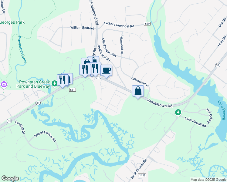 map of restaurants, bars, coffee shops, grocery stores, and more near 108 Raleigh Street in Williamsburg