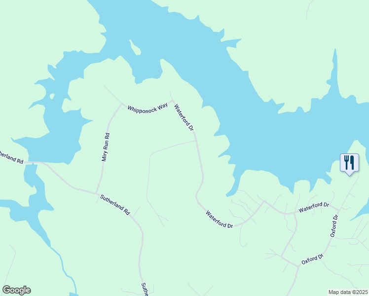 map of restaurants, bars, coffee shops, grocery stores, and more near 18801 Waterford Drive in Sutherland