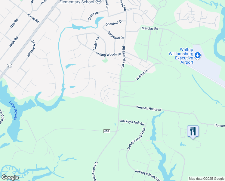 map of restaurants, bars, coffee shops, grocery stores, and more near 5519 Brixton Road in Williamsburg
