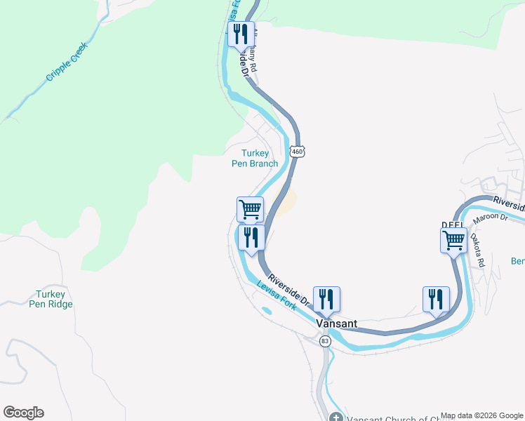 map of restaurants, bars, coffee shops, grocery stores, and more near in Vansant