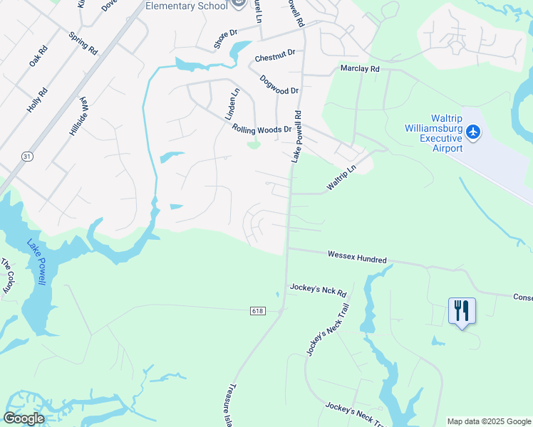 map of restaurants, bars, coffee shops, grocery stores, and more near 5527 Brixton Road in Williamsburg