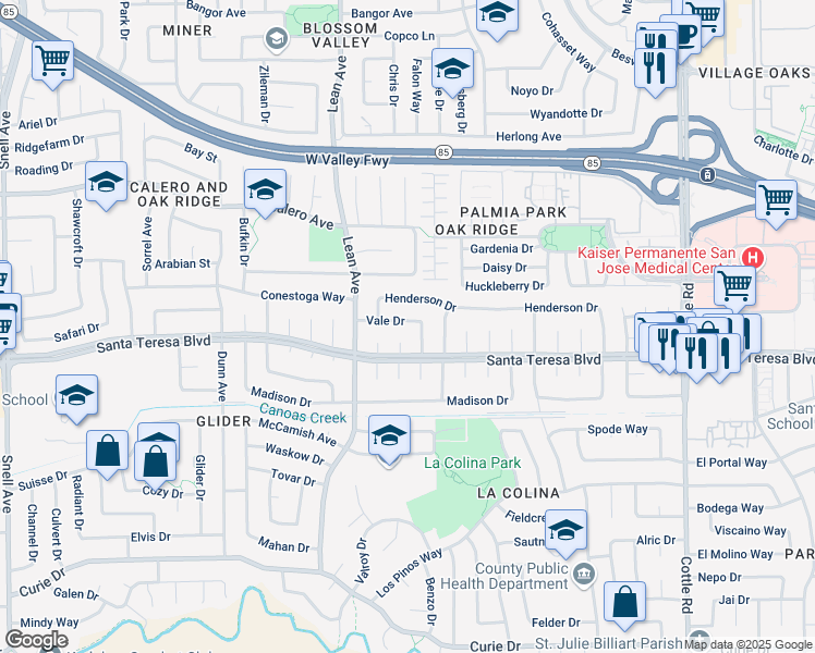 map of restaurants, bars, coffee shops, grocery stores, and more near 6082 Boyd Court in San Jose