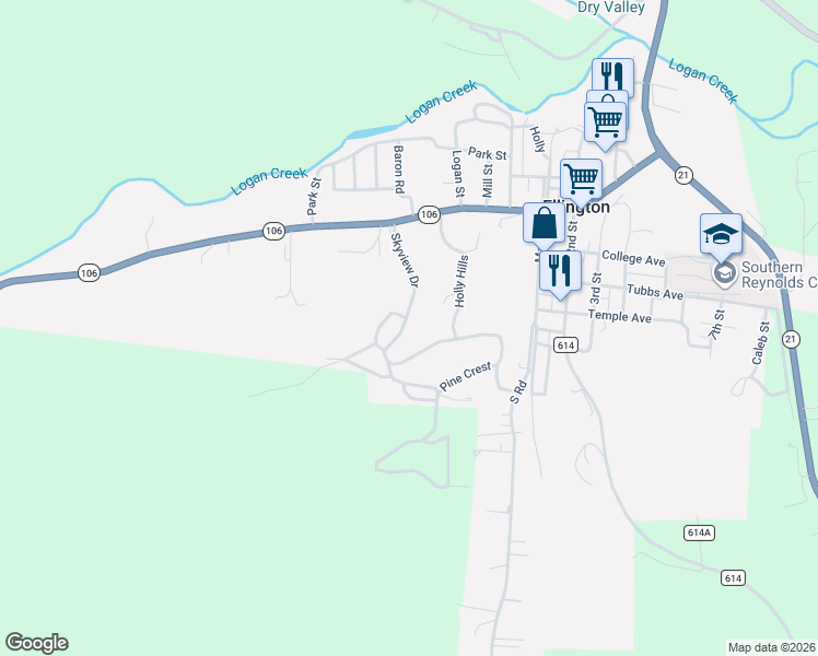 map of restaurants, bars, coffee shops, grocery stores, and more near 505 Skyview Drive in Ellington