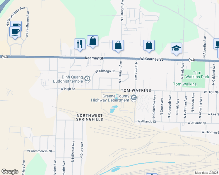 map of restaurants, bars, coffee shops, grocery stores, and more near 2744-2820 W High St in Springfield