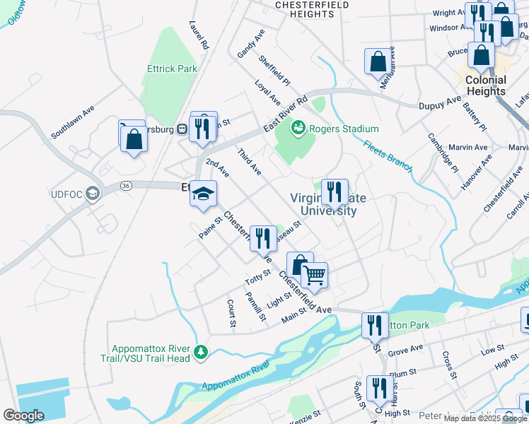 map of restaurants, bars, coffee shops, grocery stores, and more near 21009 2nd Avenue in Ettrick
