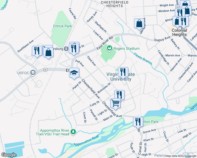 map of restaurants, bars, coffee shops, grocery stores, and more near 21009 2nd Avenue in Ettrick