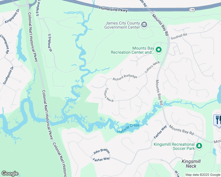 map of restaurants, bars, coffee shops, grocery stores, and more near 108 Gray's Deed in Williamsburg