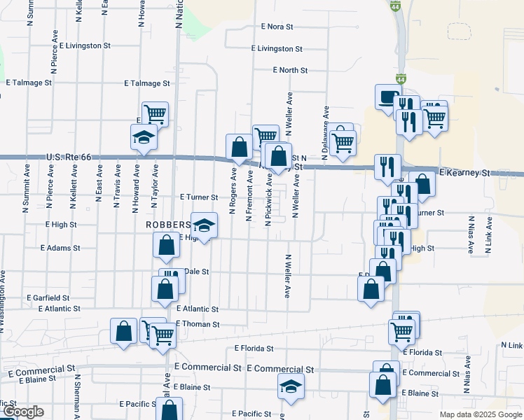 map of restaurants, bars, coffee shops, grocery stores, and more near 2226a North Fremont Avenue in Springfield