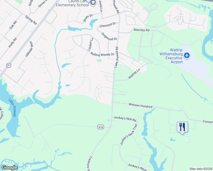map of restaurants, bars, coffee shops, grocery stores, and more near 5501 Brixton Road in Williamsburg