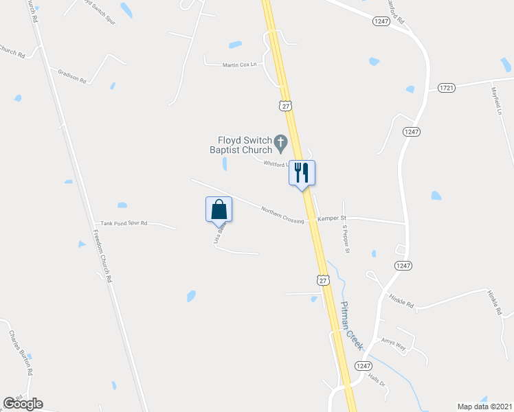 map of restaurants, bars, coffee shops, grocery stores, and more near Northern Crossing in Eubank