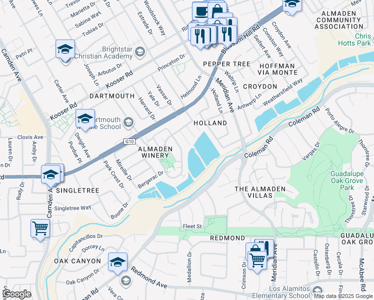 map of restaurants, bars, coffee shops, grocery stores, and more near 5793 Chambertin Drive in San Jose