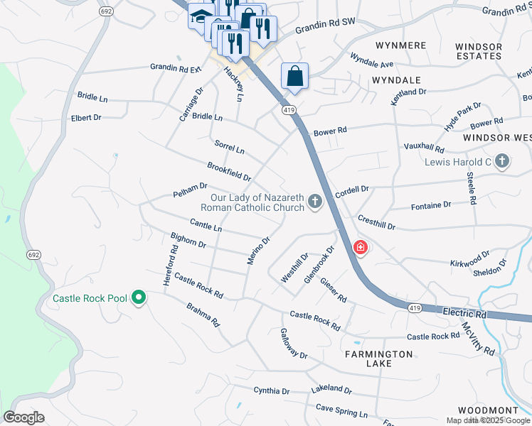 map of restaurants, bars, coffee shops, grocery stores, and more near 2324 Stallion Circle in Cave Spring