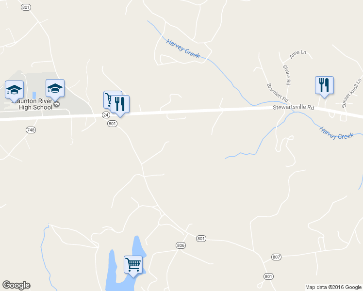 map of restaurants, bars, coffee shops, grocery stores, and more near 1330 Stony Fork Road in Moneta
