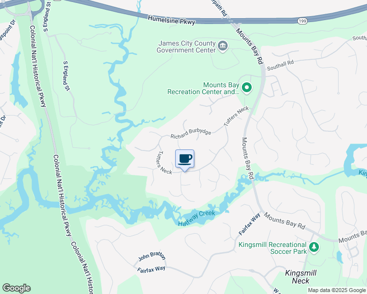 map of restaurants, bars, coffee shops, grocery stores, and more near 104 Justice Grice in Williamsburg