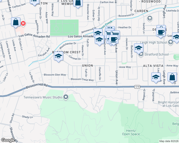 map of restaurants, bars, coffee shops, grocery stores, and more near in Santa Clara County