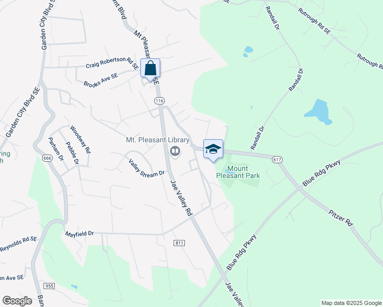map of restaurants, bars, coffee shops, grocery stores, and more near 3009 Mount Pleasant Boulevard in Roanoke