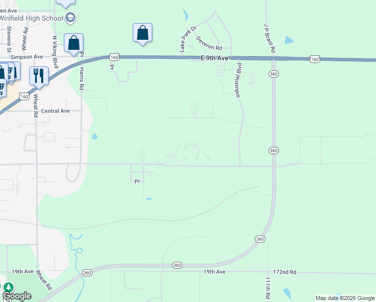 map of restaurants, bars, coffee shops, grocery stores, and more near 2800 East 12th Avenue in Winfield