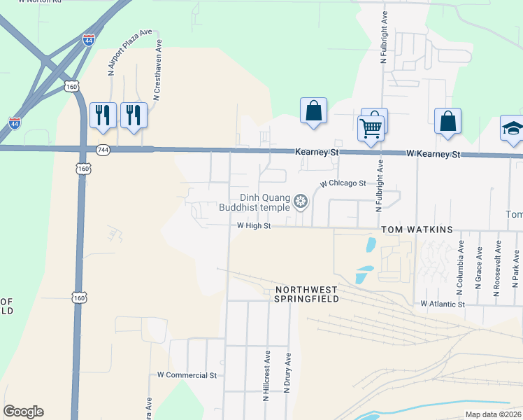 map of restaurants, bars, coffee shops, grocery stores, and more near 2945 W High St in Springfield