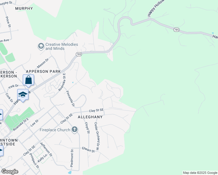 map of restaurants, bars, coffee shops, grocery stores, and more near 2682 Blossom Trail East in Blacksburg