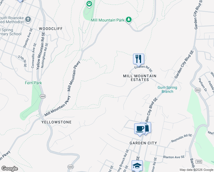 map of restaurants, bars, coffee shops, grocery stores, and more near 714 Estates Road Southeast in Roanoke