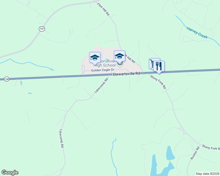 map of restaurants, bars, coffee shops, grocery stores, and more near 1064 Lipscomb Road in Moneta