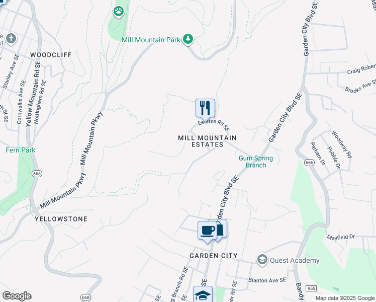 map of restaurants, bars, coffee shops, grocery stores, and more near 781 Estates Rd SE in Roanoke