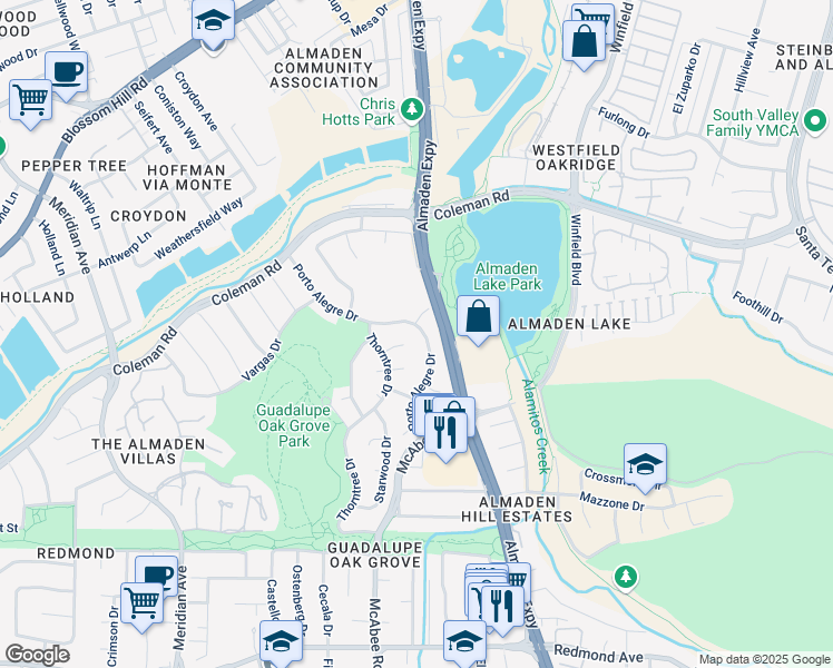 map of restaurants, bars, coffee shops, grocery stores, and more near 5939 Porto Alegre Drive in San Jose