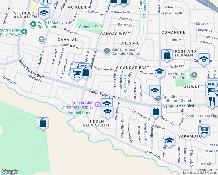 map of restaurants, bars, coffee shops, grocery stores, and more near 783 Vereda Court in San Jose