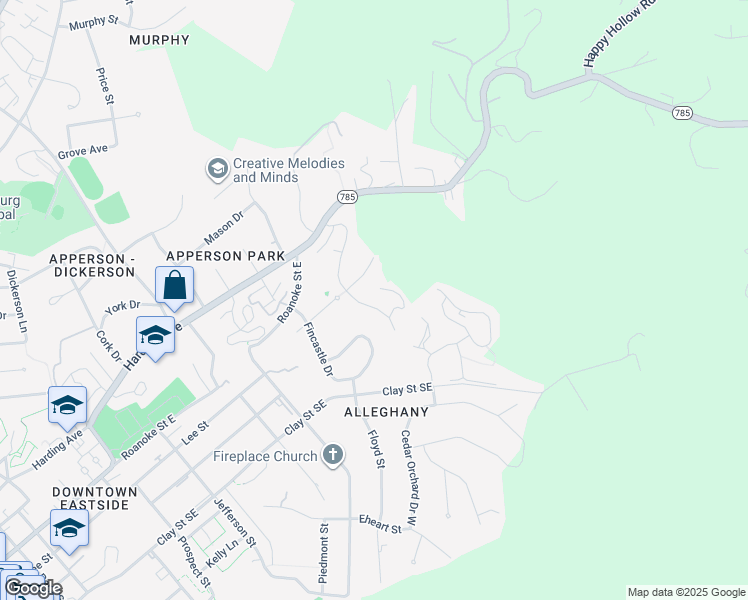 map of restaurants, bars, coffee shops, grocery stores, and more near 901 Ascot Lane in Blacksburg
