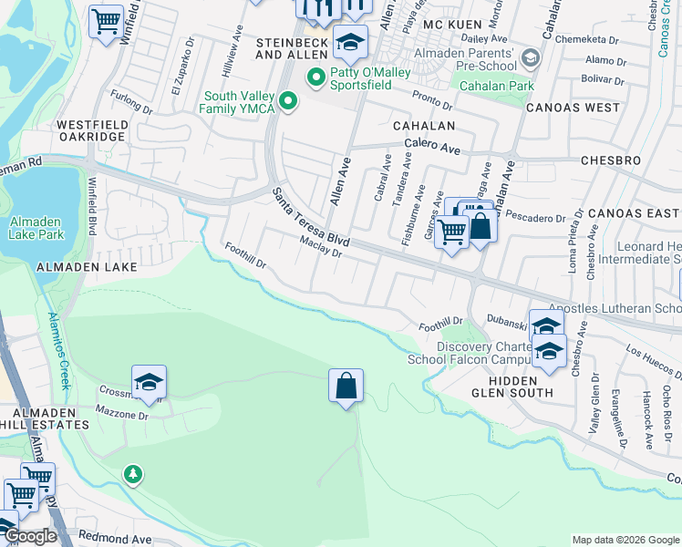 map of restaurants, bars, coffee shops, grocery stores, and more near 6014 Paxton Court in San Jose