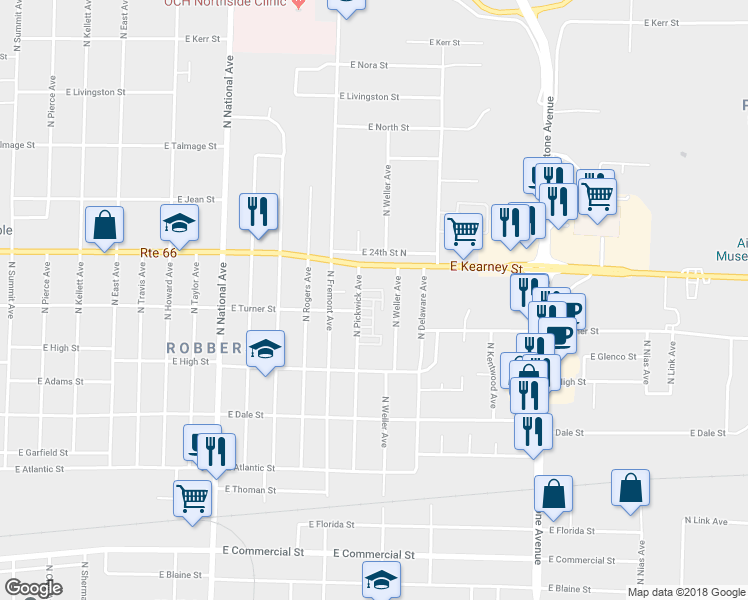 map of restaurants, bars, coffee shops, grocery stores, and more near 2244 North Cedarwood Lane in Springfield