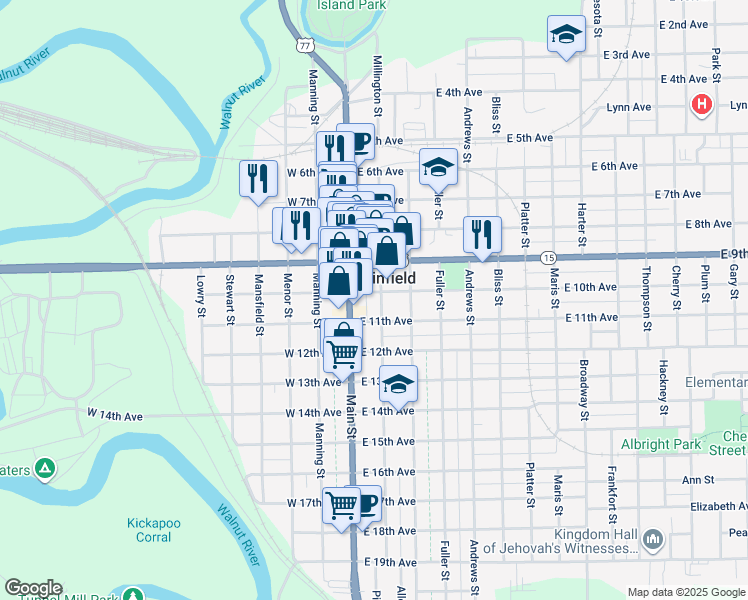 map of restaurants, bars, coffee shops, grocery stores, and more near 1001 Millington Street in Winfield