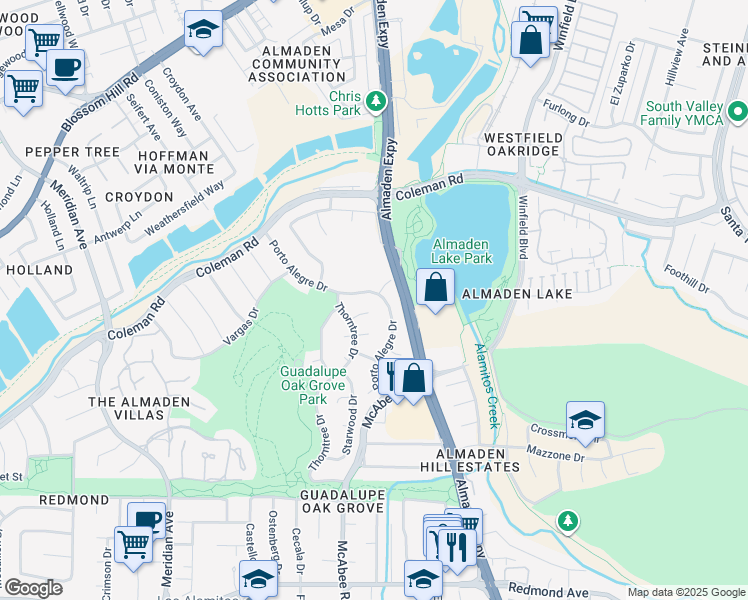 map of restaurants, bars, coffee shops, grocery stores, and more near 5935 Porto Alegre Drive in San Jose