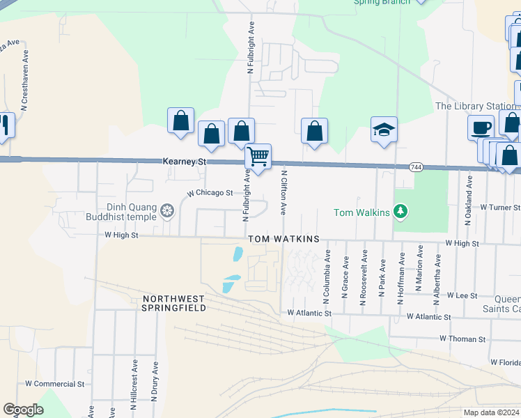 map of restaurants, bars, coffee shops, grocery stores, and more near 2639 West Truman Street in Springfield