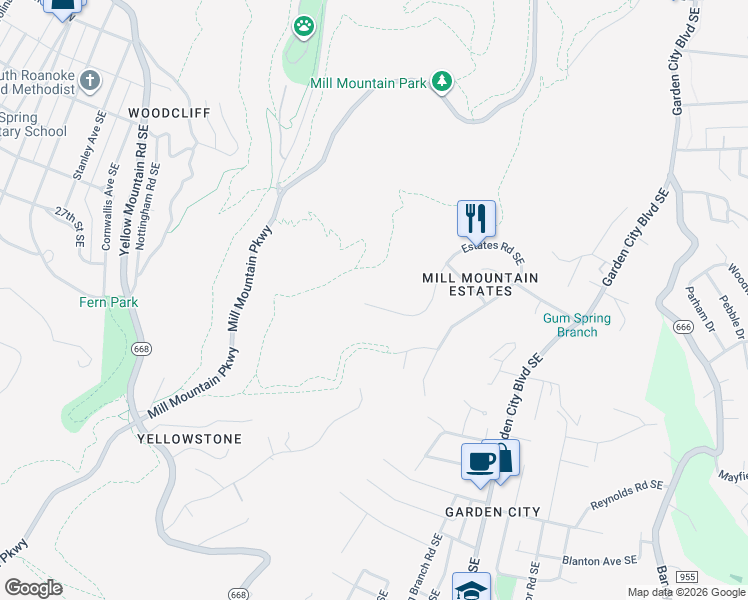 map of restaurants, bars, coffee shops, grocery stores, and more near 714 Estates Road Southeast in Roanoke
