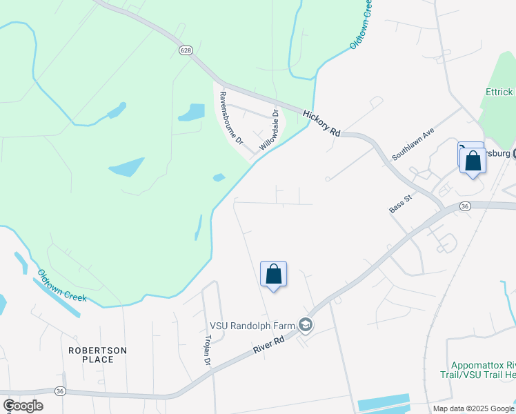 map of restaurants, bars, coffee shops, grocery stores, and more near 4413 Butler Lane in Petersburg