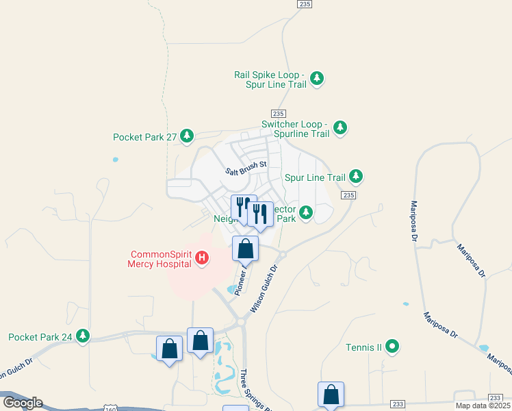 map of restaurants, bars, coffee shops, grocery stores, and more near 225 Mercado Street in Durango