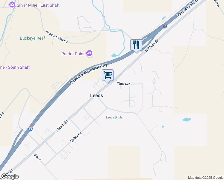 map of restaurants, bars, coffee shops, grocery stores, and more near 290 N Main St in Leeds