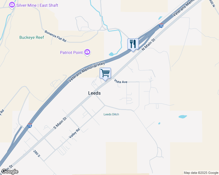map of restaurants, bars, coffee shops, grocery stores, and more near 290 N Main St in Leeds
