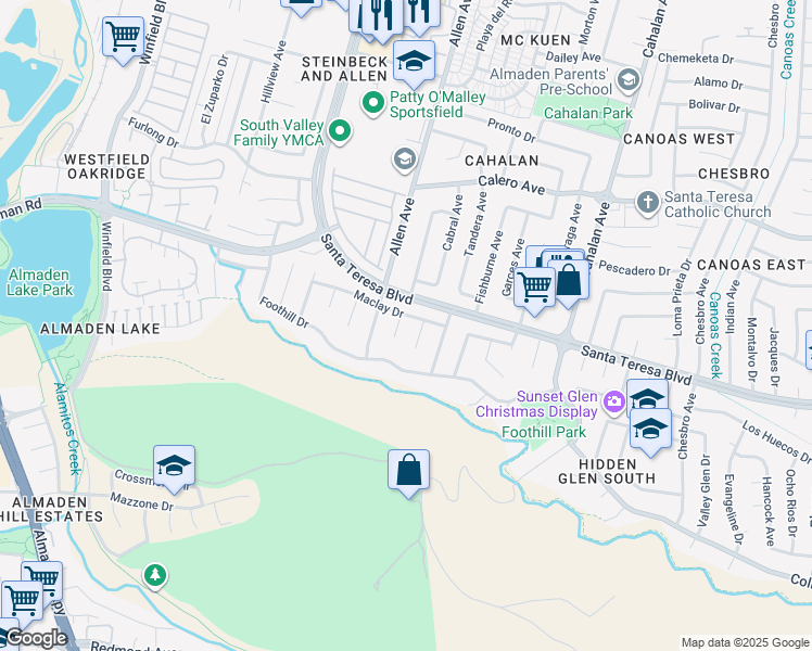 map of restaurants, bars, coffee shops, grocery stores, and more near 6013 Susan Court in San Jose