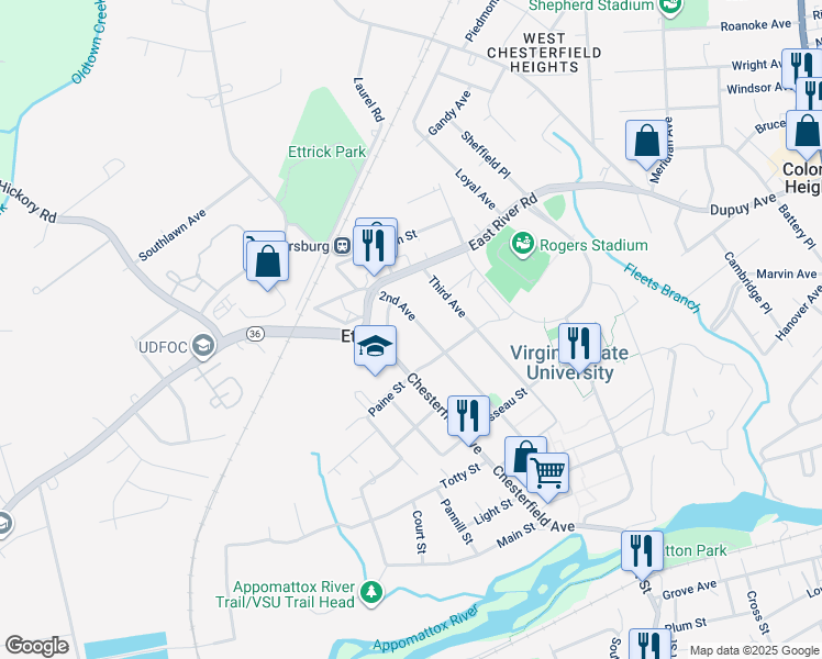 map of restaurants, bars, coffee shops, grocery stores, and more near 20818 2nd Avenue in Ettrick