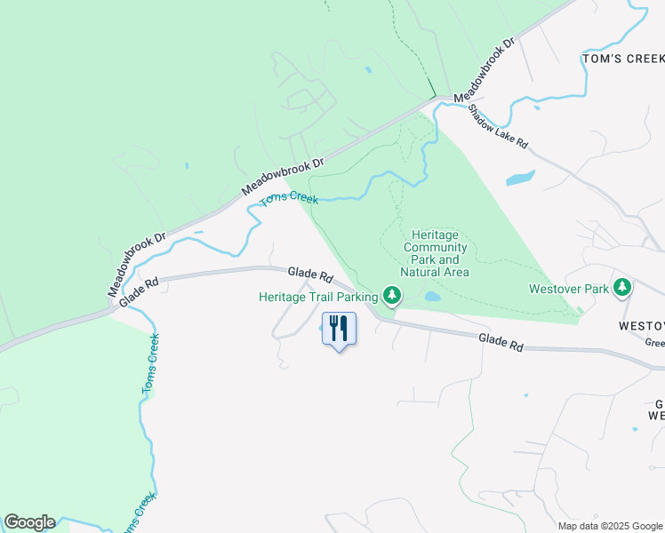 map of restaurants, bars, coffee shops, grocery stores, and more near 2402 Glade Road in Blacksburg