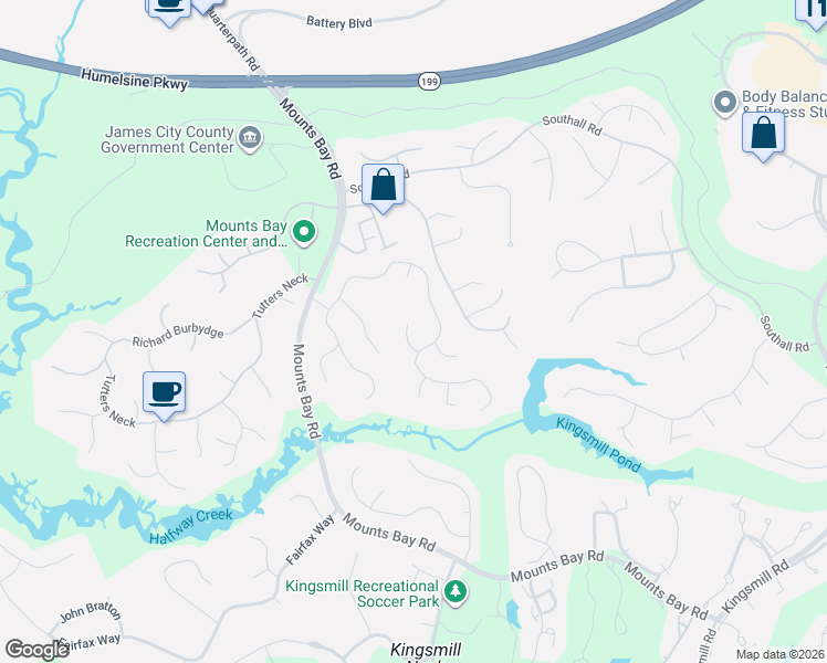 map of restaurants, bars, coffee shops, grocery stores, and more near 101-105 Ambrose Hill in Williamsburg