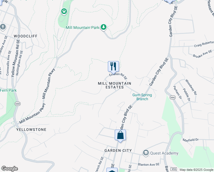 map of restaurants, bars, coffee shops, grocery stores, and more near 781 Estates Rd SE in Roanoke