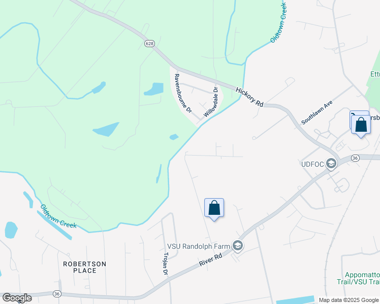 map of restaurants, bars, coffee shops, grocery stores, and more near 4422 Butler Lane in Petersburg