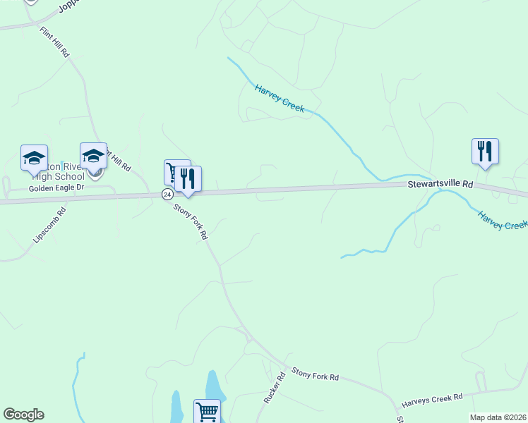 map of restaurants, bars, coffee shops, grocery stores, and more near 1330 Stony Fork Road in Moneta