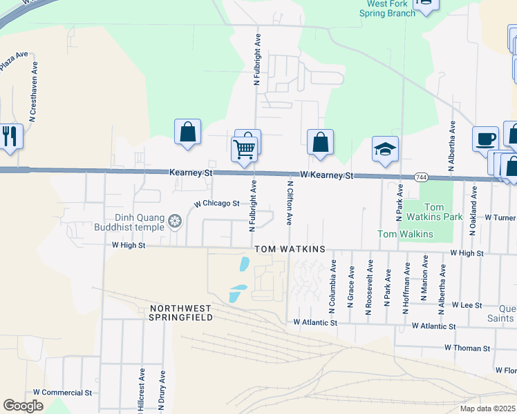 map of restaurants, bars, coffee shops, grocery stores, and more near 2639 West Truman Street in Springfield