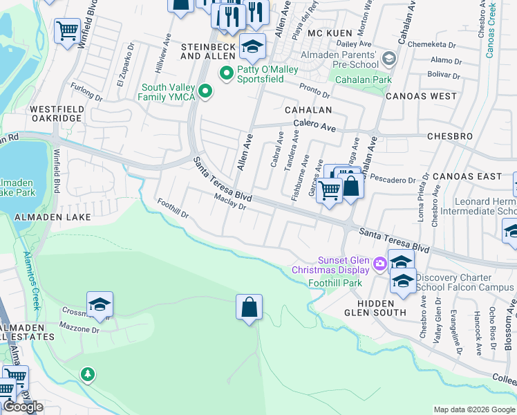 map of restaurants, bars, coffee shops, grocery stores, and more near 6013 Susan Court in San Jose