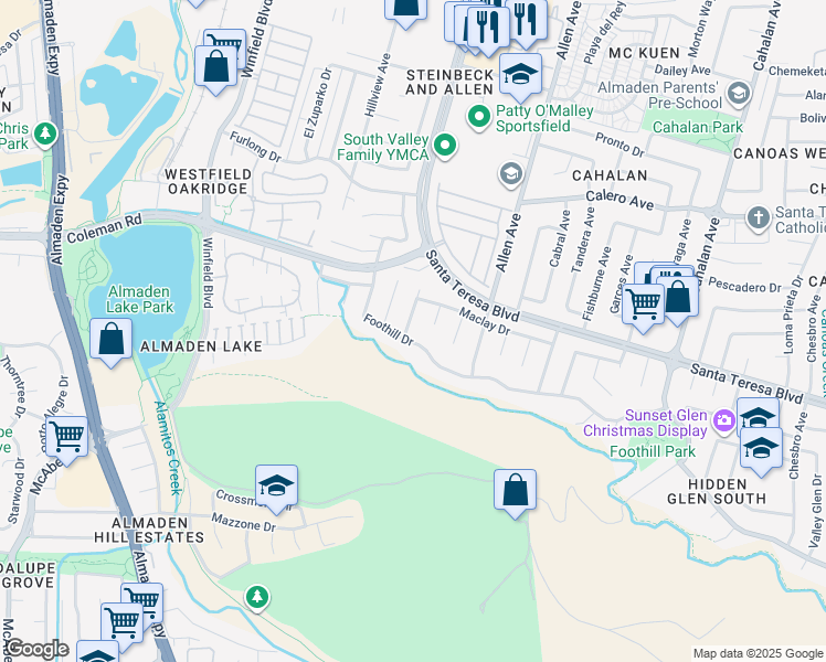 map of restaurants, bars, coffee shops, grocery stores, and more near 6038 Fernglen Drive in San Jose